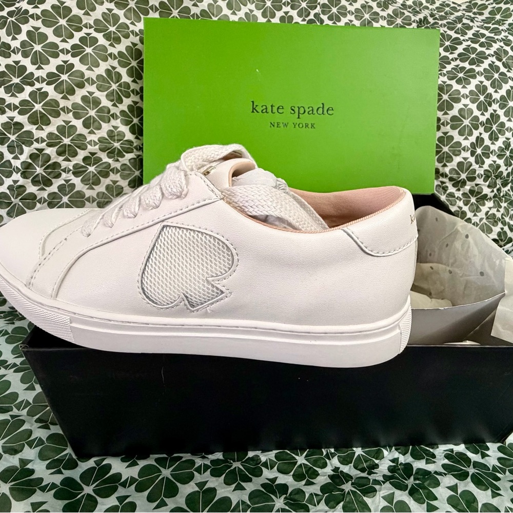 kate spade White Leather Heart Detail Low-Top Sneakers - Picture 5 of 10